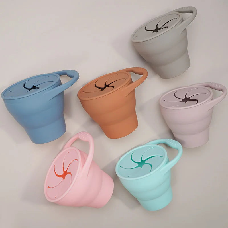 BPA Free Kids Silicone Food Storage Box Solid Color Baby Snack Cup Portable Children Snacks Container With Lid