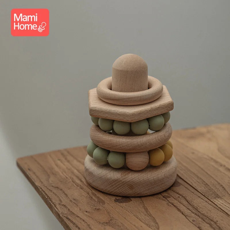 1pc Baby Montessori Toy Silicone Building Blocks BPA Free Wood Intelligence Development Toys Baby Teether Game Educational Toys