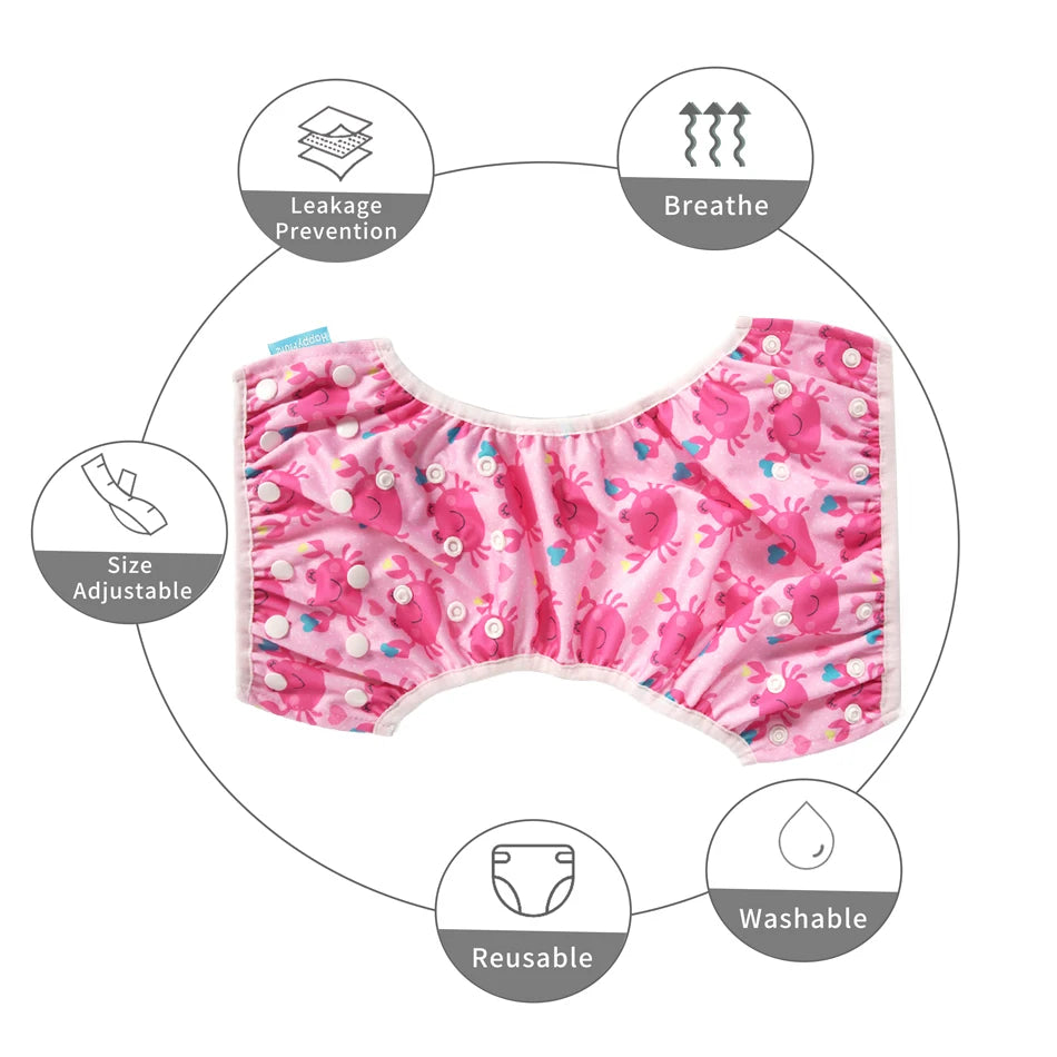 HappyFlute Baby Reusable 1PC Swimming Diapers Boys or Girls Cartoon Swimwear Children Adjustable Summer Swimming Nappy Pants