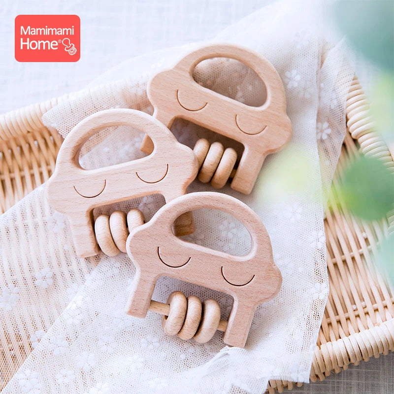 1pc Baby Wooden Teether Toys Rattle Animal Moon Beech Ring Of Toys Bpa Free Wooden Rodent Toddler Toys Newborn Gift Baby Product
