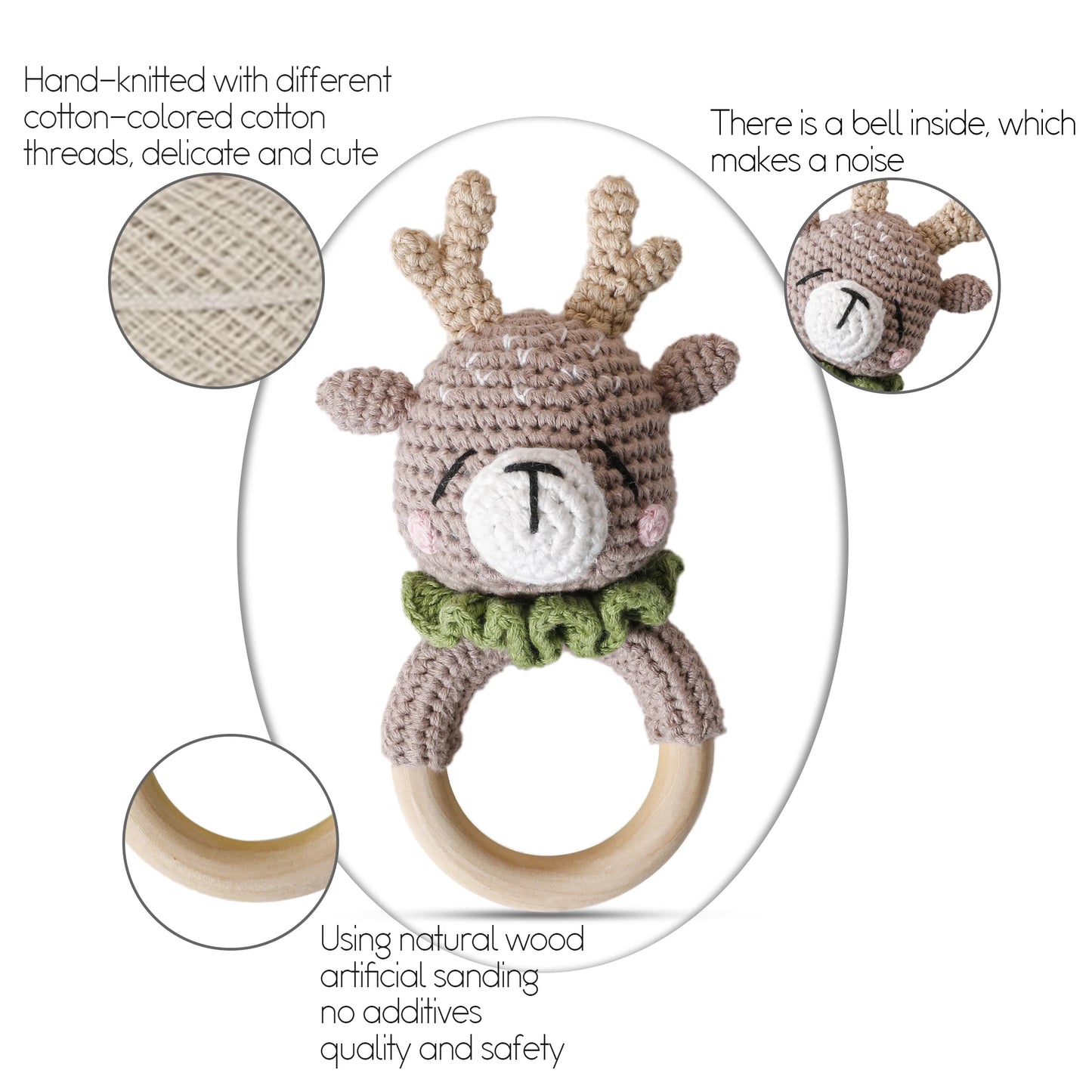 1Pc Baby Rattle Crochet Animal Baby Teether Wooden Ring Handmade Toy BPA Free Wood Teething Bracelet Nurse Gift Baby Product Toy