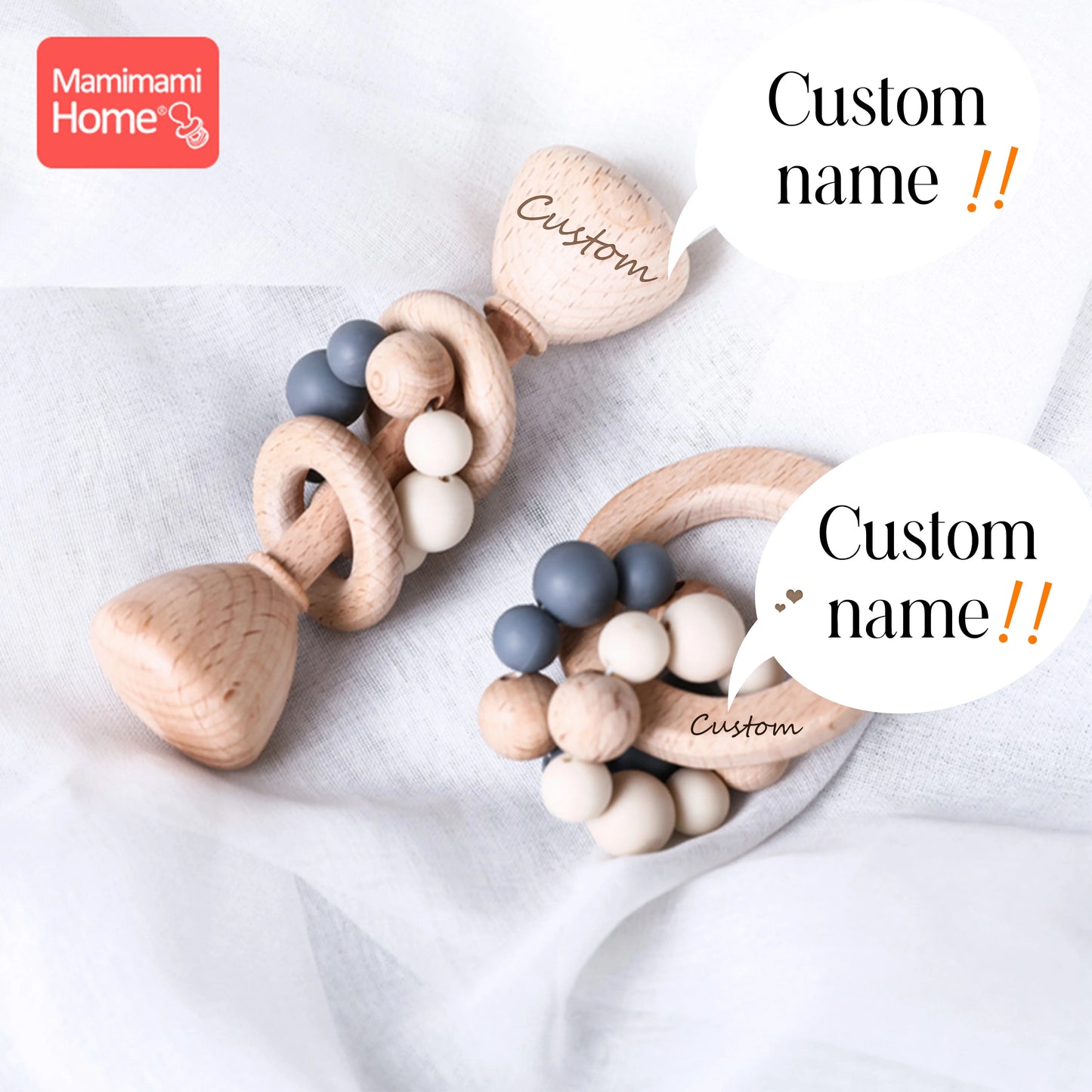 1pc Baby Teether Wooden Music Rattle BPA Free Wooden Gym Ring Rodent Silicone Beads Newborn Educational Montessori Toys For Kids