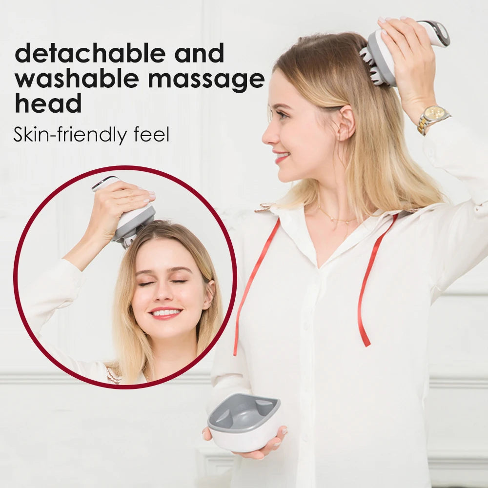 4D Magnetic Rechargeable Head Massager High-power Wireless Electric Scalp IPX7 Waterproof Positive Negative Knead Promote Growth