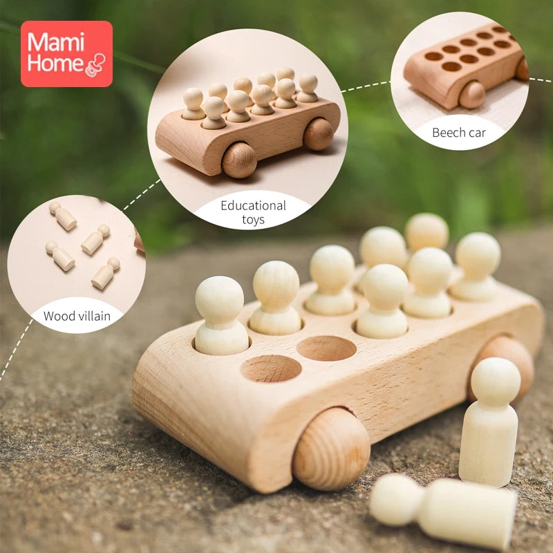 1Set Wooden Toys Beech Wood Car Educational Montessori Toys For Children Teething Baby Teethers Birthday Gift baby Baby Goods