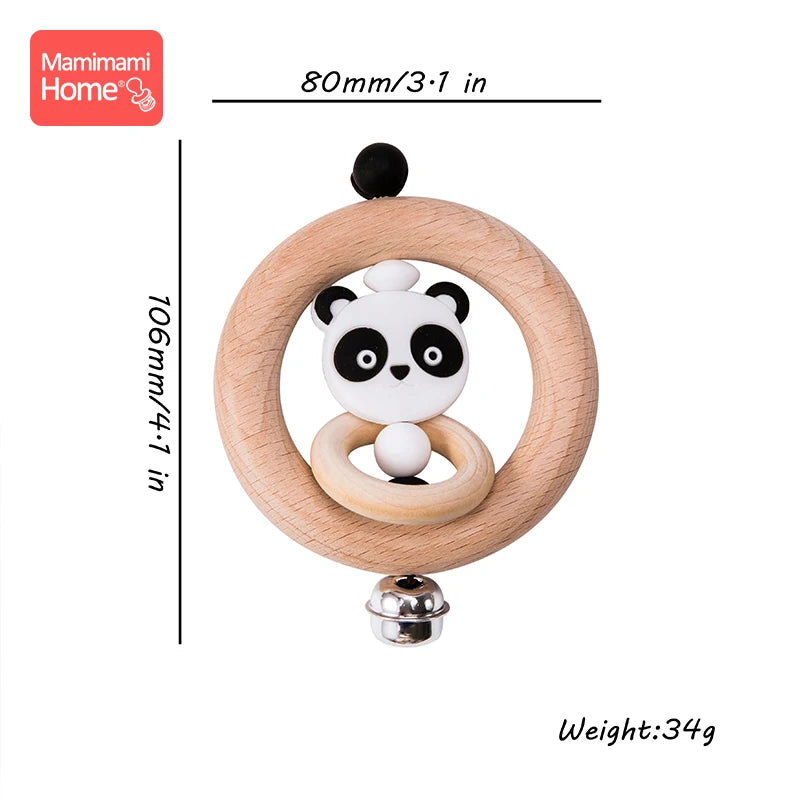 Mamihome 1pc Baby Wooden Teether Animal Rattle Bell Lion King Toys Beech Rings Food Grade Silicone Rodent Beads Children'S Goods
