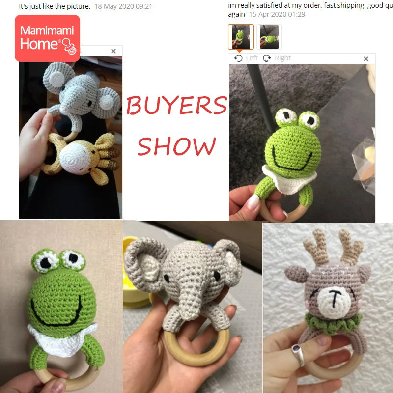 1Pc Baby Rattle Crochet Animal Baby Teether Wooden Ring Handmade Toy BPA Free Wood Teething Bracelet Nurse Gift Baby Product Toy