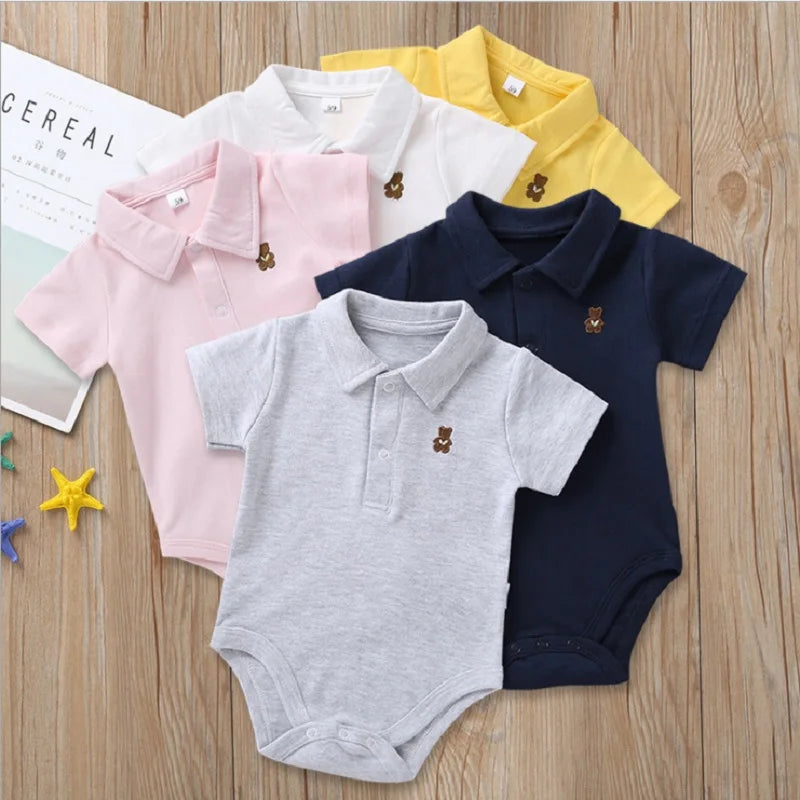Newborn Baby Boy Girl Romper 0-12 Months 2024 Summer Solid 3 Colors Polo Infant Baby Clothes jumpsuit new born Bebies Roupas