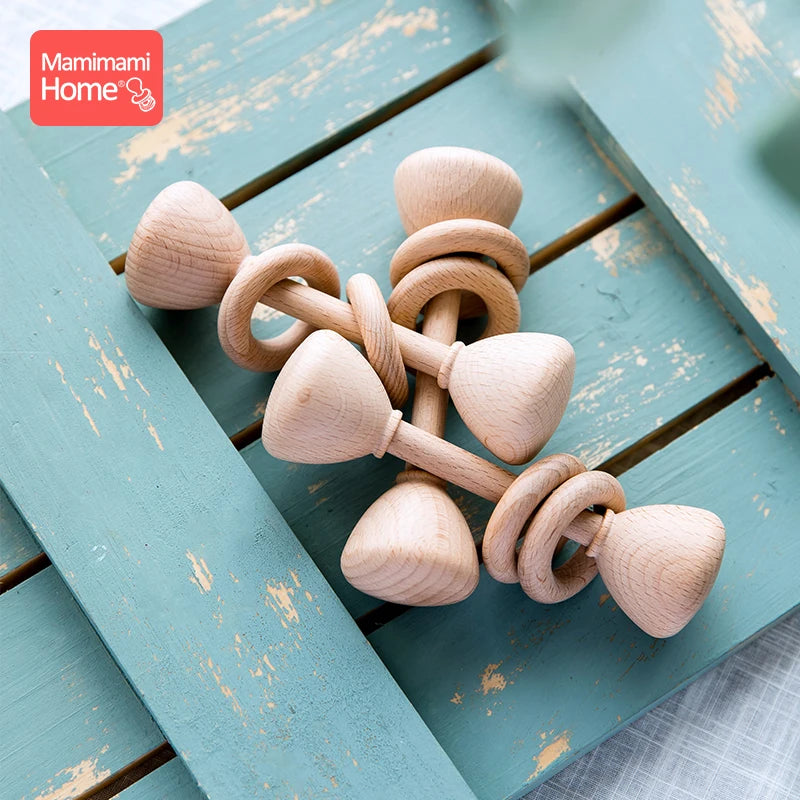 Wooden Teether Bells Wooden Rattles Blank Soothe Baby Nursing Gifts Montessori Toys Baby Ring Rattle Toy Children'S Goods Rodent