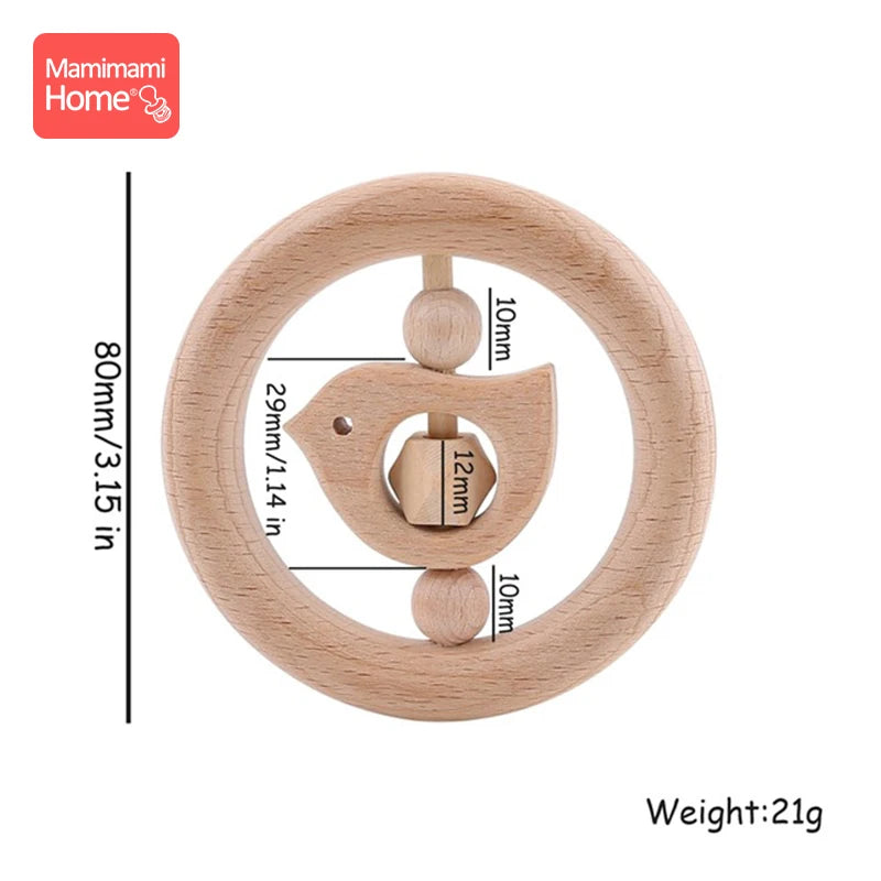 1pc Baby Wooden Teether Toys Rattle Animal Moon Beech Ring Of Toys Bpa Free Wooden Rodent Toddler Toys Newborn Gift Baby Product