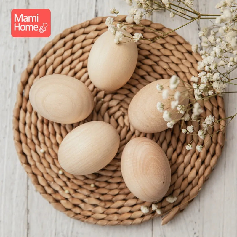 1pc Wooden Egg Custom Made Toys Easter Egg DIY Unfinished Crafts Smooth Surface Painting Blocks Custom Text Wooden Teething Toys