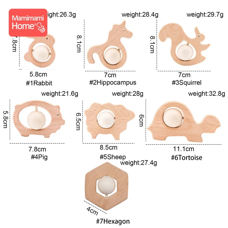 Mamihome 1pc Baby Wooden Teether Animal Toy Beech Rodent Pendant Montessori Toy Play Gym Accessories Children'S Goods Baby Block