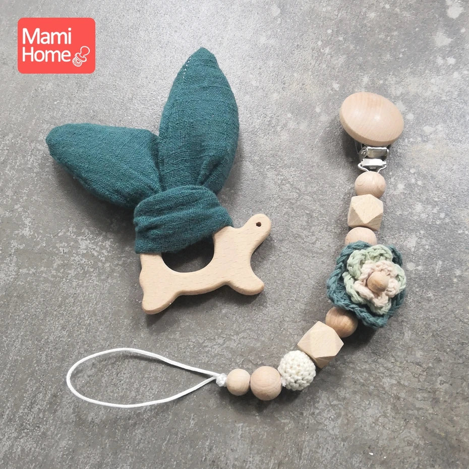 Mamihome Pacifier Chain Pacifier Clip Cacifier Clip Bunny Rattle Sensory Teether Baby Mobile Wooden Baby Toys Wooden Beads