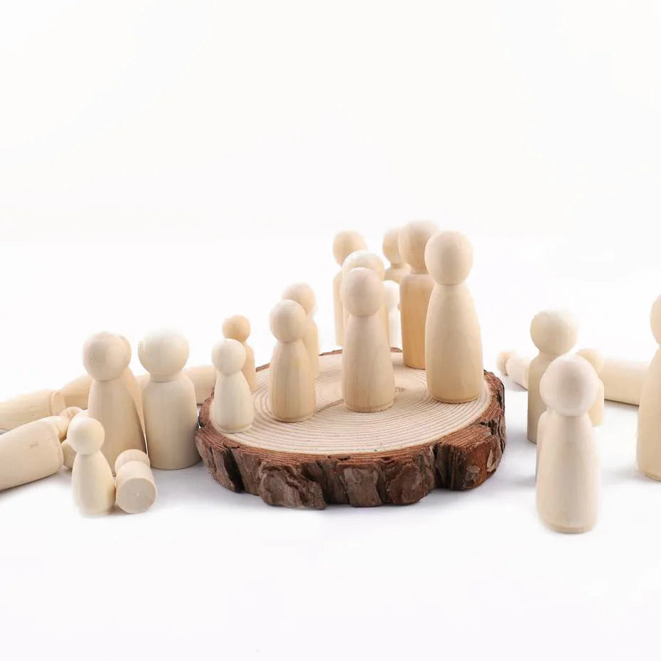 30pc Grandma Peg Dolls (2.1'') Natural Unfinished Wooden Teething Toys For Paint Or Stain-Waldorf Wooden Toys Buliding Blocks