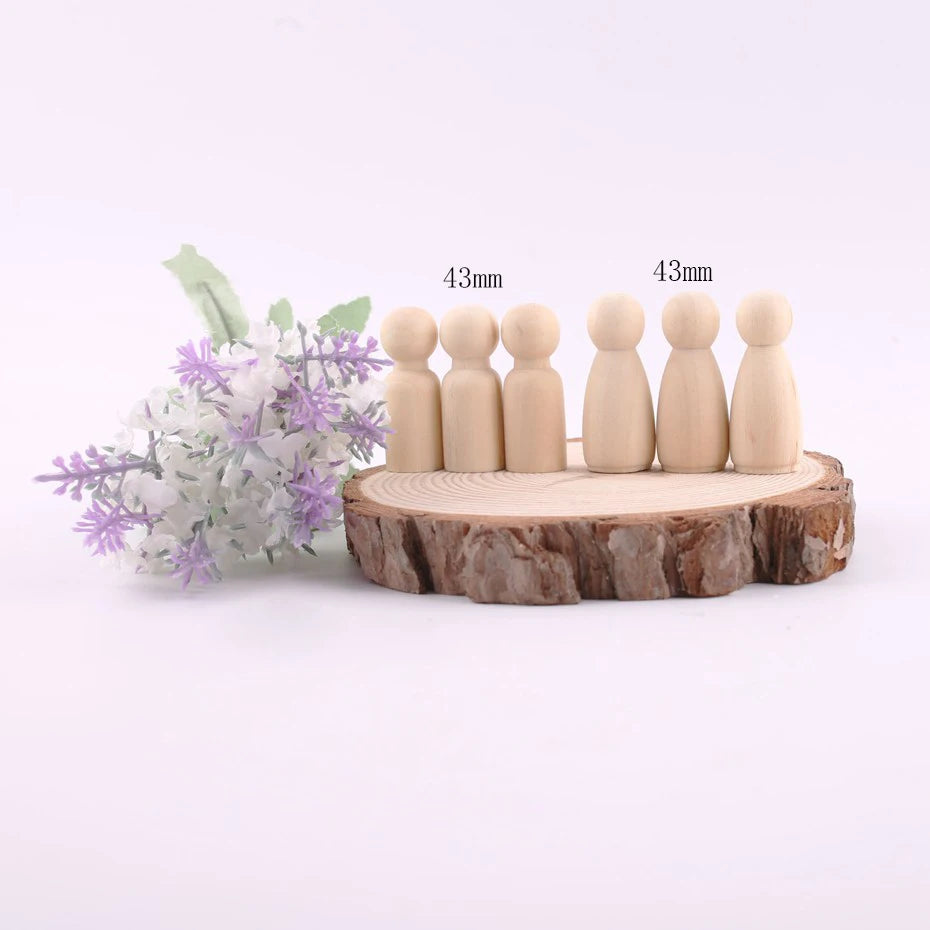 100PCS 1.7"(43mm) Peg Dolls Natural Unfinished Wood Dolls Turnings-Ready For Paint-Waldorf People Wood Gentleman Dolls BPA Free