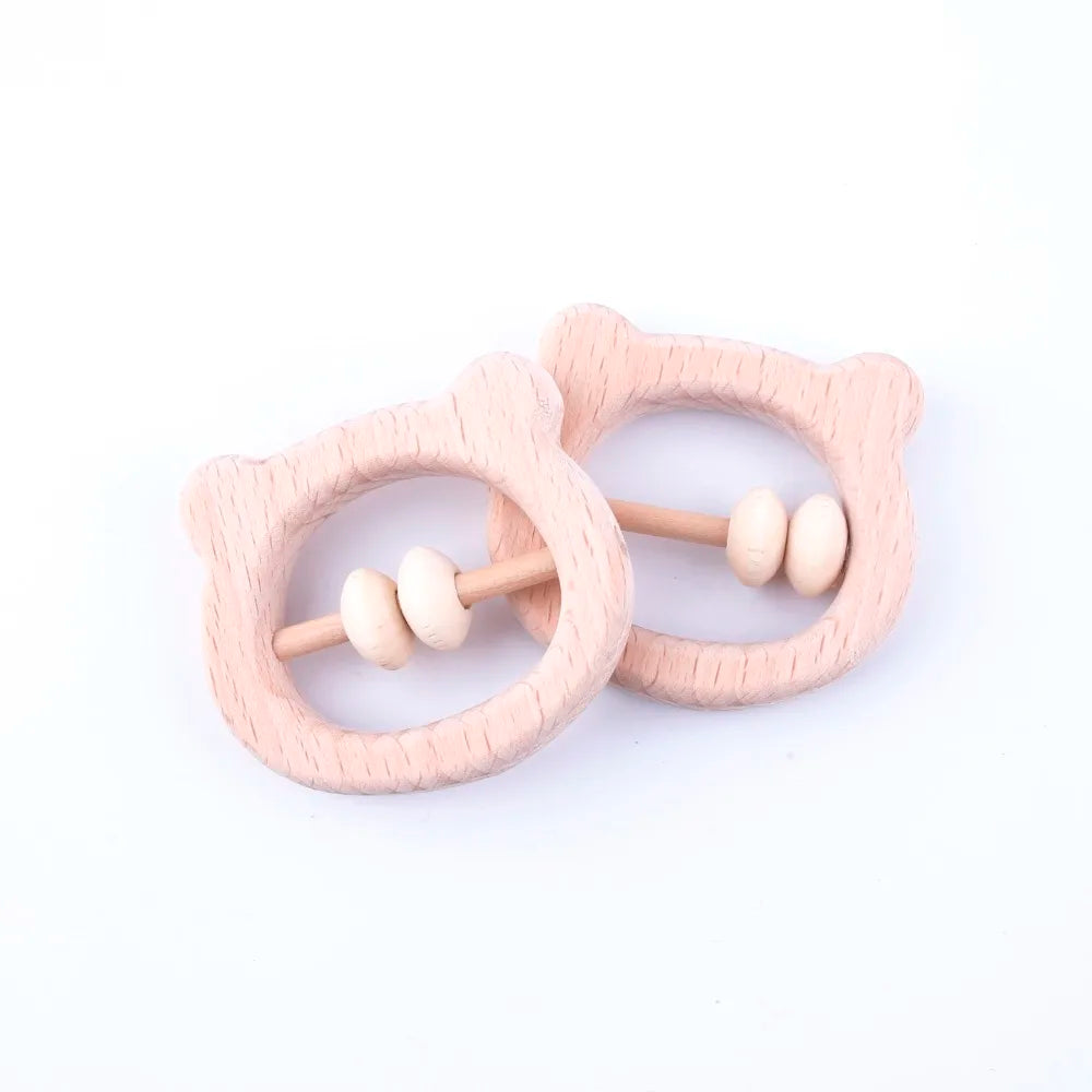 10PC Montessori Activity Gym Toys Lovey Small Wooden Bear Head Abacus Beads Rattles Baby Teether Toys Nursing Baby Teether