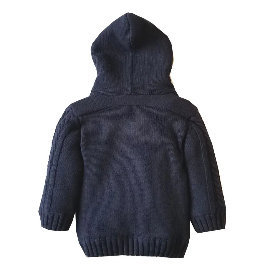 IYEAL Baby Boys Hooded Cardigan Jacket Long Sleeve Fleece Lined Knitted Sweater Kids Toddler Girls Winter Warm Outerwear 0-2 Y