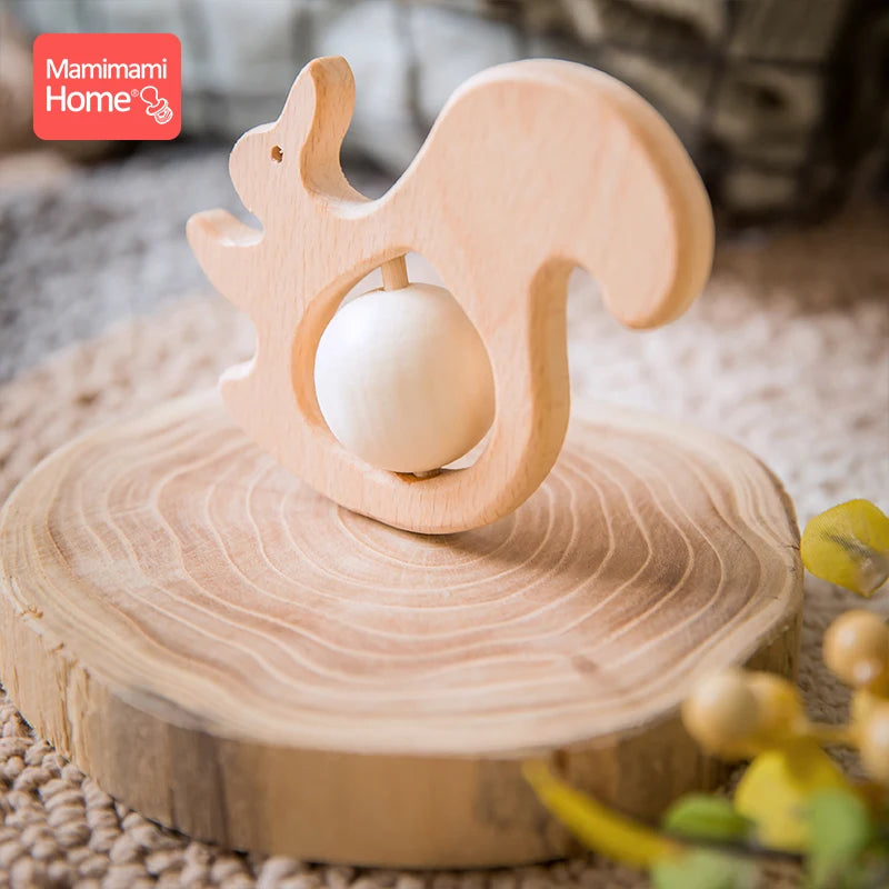 Mamihome 1pc Baby Wooden Teether Animal Toy Beech Rodent Pendant Montessori Toy Play Gym Accessories Children'S Goods Baby Block