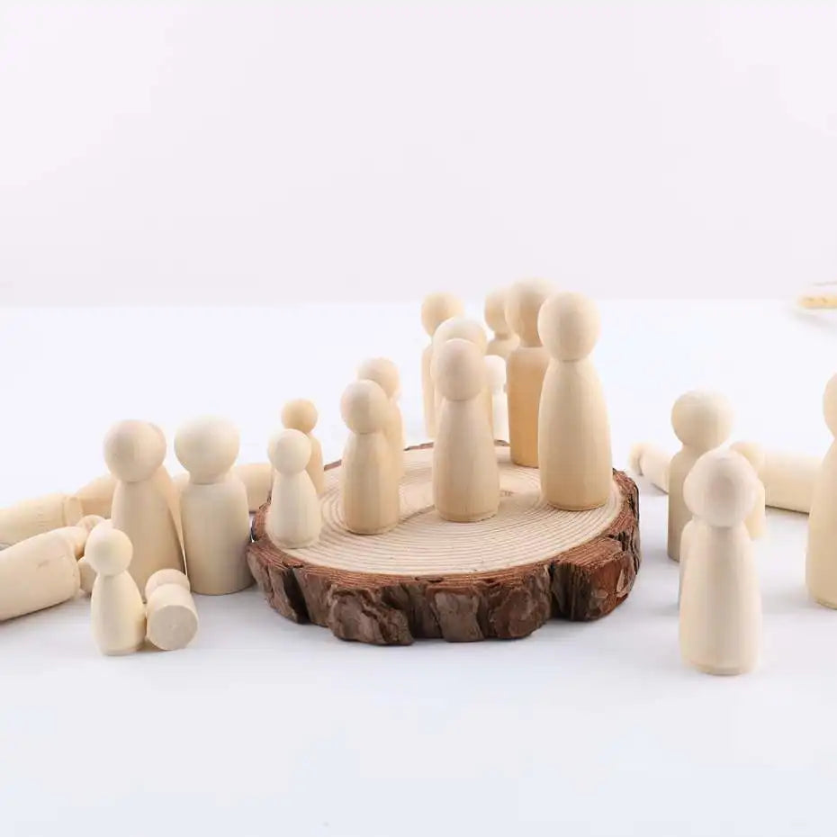 30pc 55mm Wood Teething Grandma And Grandpa Wooden Peg Dolls Solid Unpainted Handmade DIY Accessories Chew Toys Building Blocks