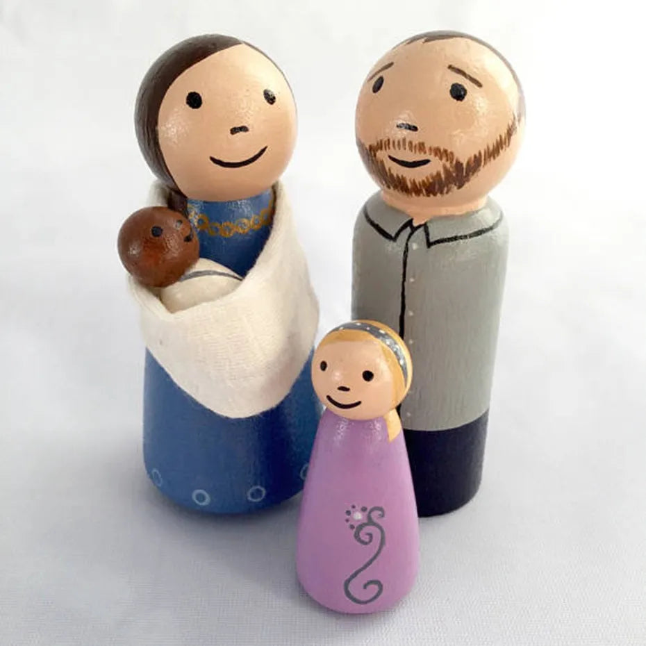 30pc 55mm Wood Teething Grandma And Grandpa Wooden Peg Dolls Solid Unpainted Handmade DIY Accessories Chew Toys Building Blocks