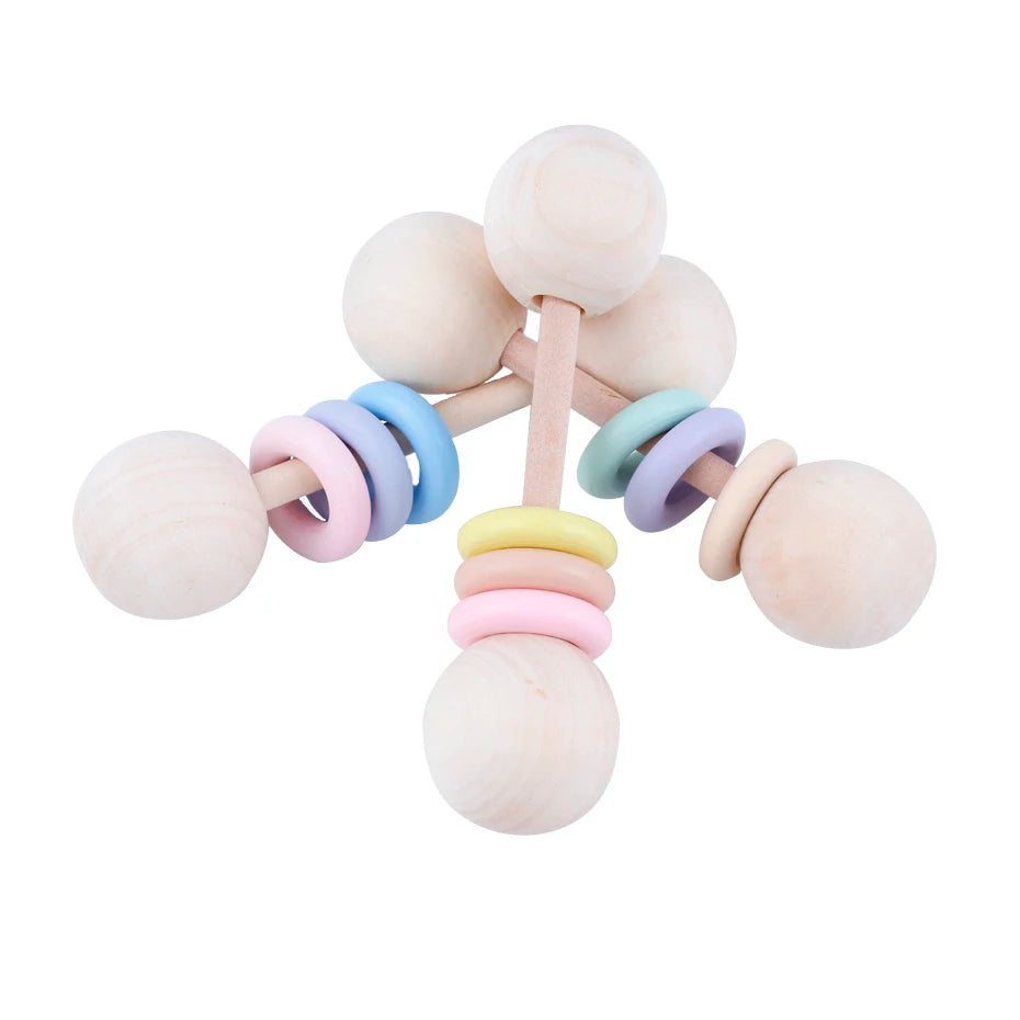 Wooden Teether Bells Wooden Rattles Blank Soothe Baby Nursing Gifts Montessori Toys Baby Ring Rattle Toy Children'S Goods Rodent