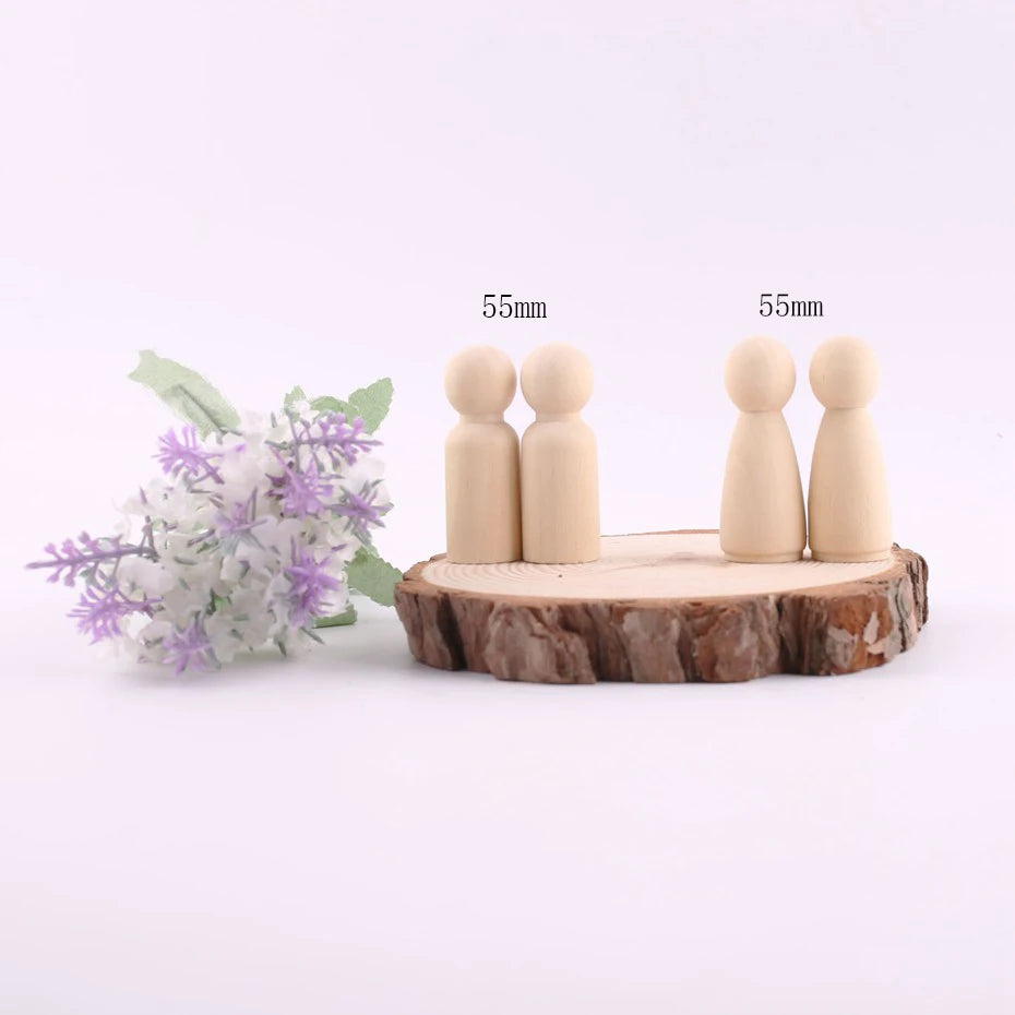 30pc 55mm Wood Teething Grandma And Grandpa Wooden Peg Dolls Solid Unpainted Handmade DIY Accessories Chew Toys Building Blocks
