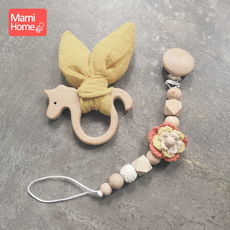 Mamihome Pacifier Chain Pacifier Clip Cacifier Clip Bunny Rattle Sensory Teether Baby Mobile Wooden Baby Toys Wooden Beads
