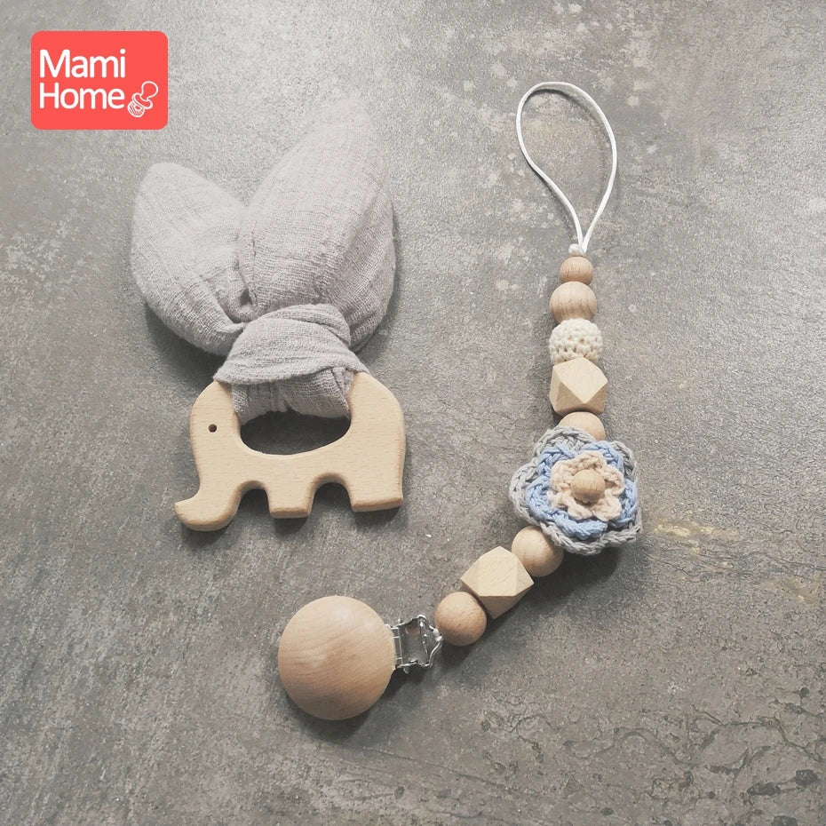 Mamihome Pacifier Chain Pacifier Clip Cacifier Clip Bunny Rattle Sensory Teether Baby Mobile Wooden Baby Toys Wooden Beads