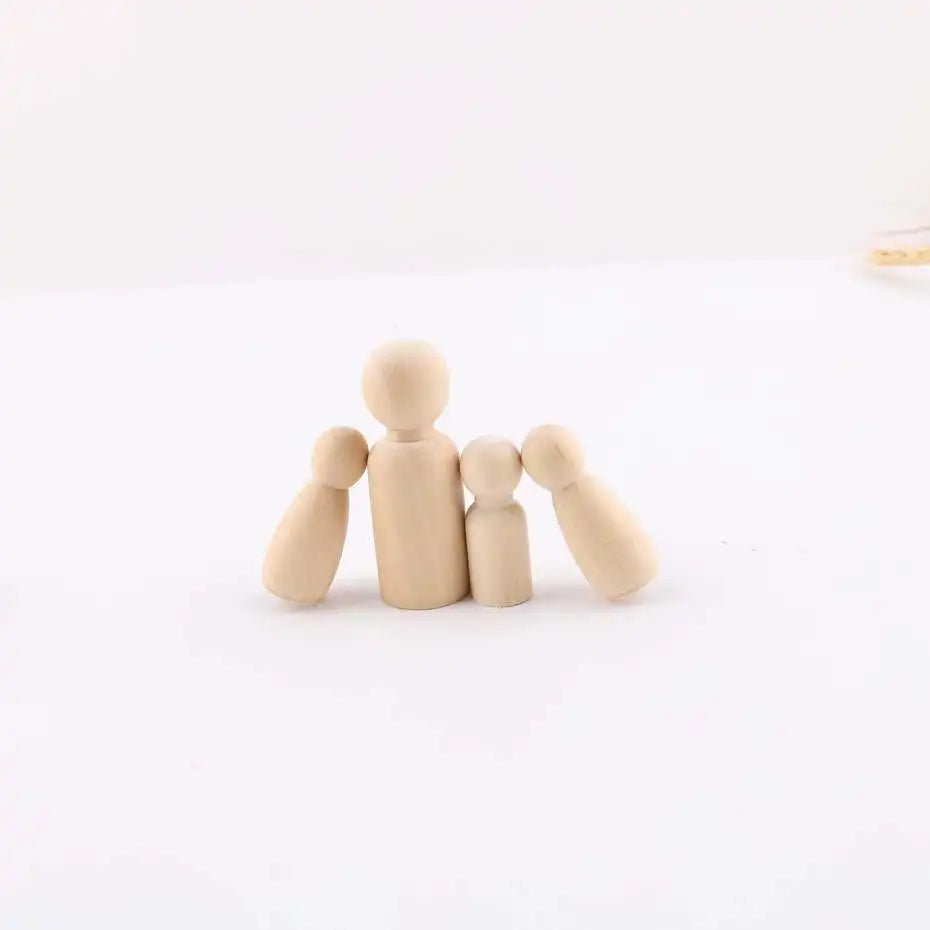 30pc 55mm Wood Teething Grandma And Grandpa Wooden Peg Dolls Solid Unpainted Handmade DIY Accessories Chew Toys Building Blocks