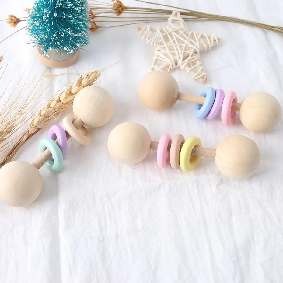 Wooden Teether Bells Wooden Rattles Blank Soothe Baby Nursing Gifts Montessori Toys Baby Ring Rattle Toy Children'S Goods Rodent