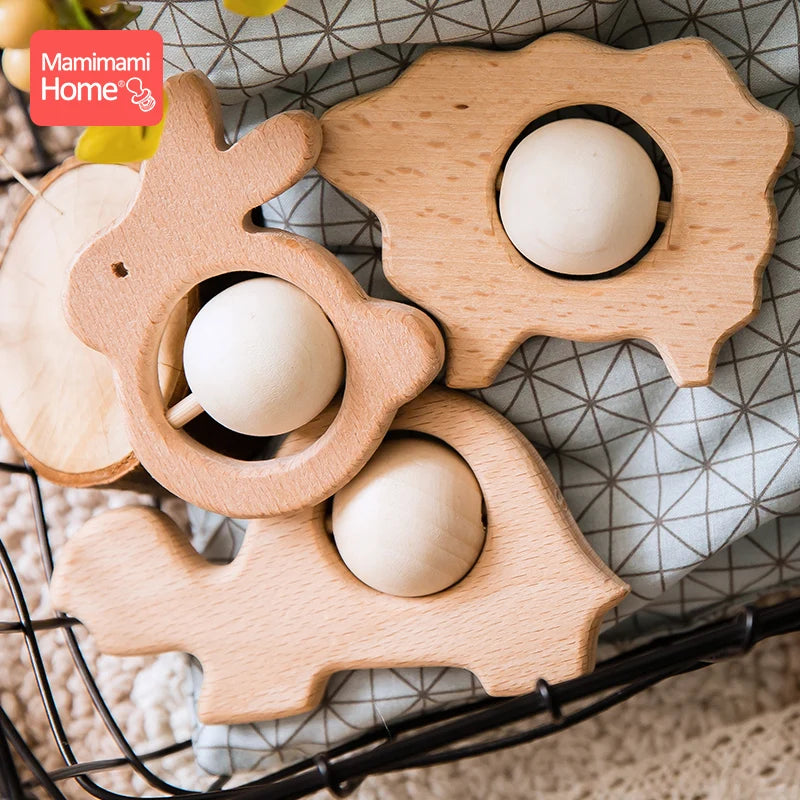 Mamihome 1pc Baby Wooden Teether Animal Toy Beech Rodent Pendant Montessori Toy Play Gym Accessories Children'S Goods Baby Block