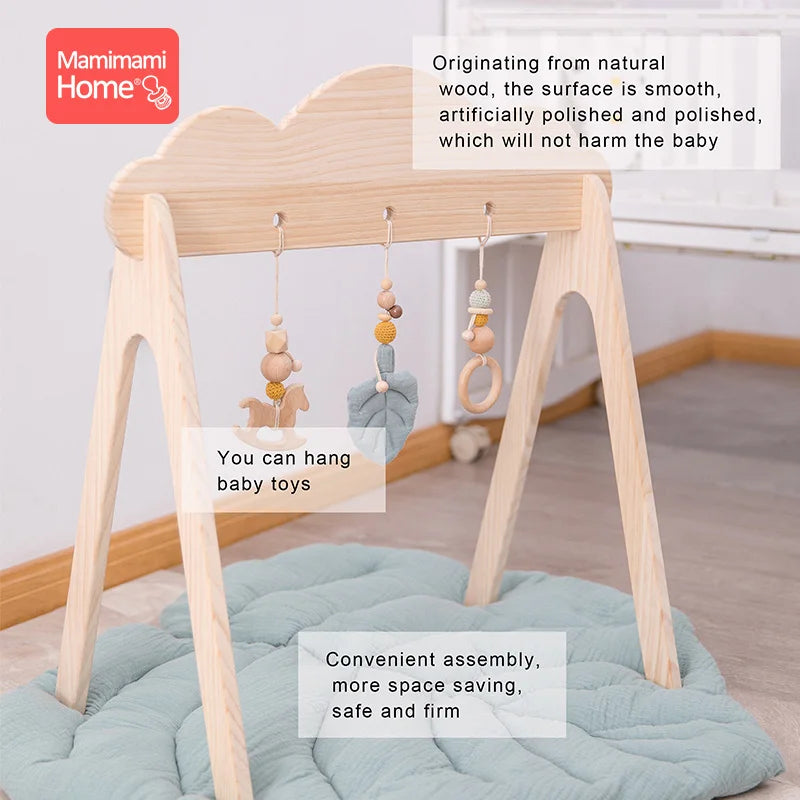 1set Baby Play Gym Wood Bed Bell Clouds Crochet Star Pendant Teething Nursing Stroller Hanging Play Gym 0-12 Months Baby Rattle