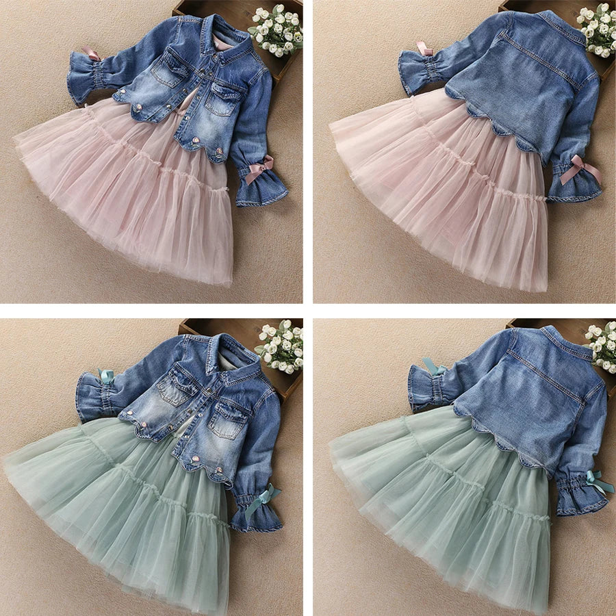 IYEAL Newest Spring Autumn Baby Girls Clothes Sets Denim Jacket+TUTU Dress 2 PCS Kids Suits Infant Children Clothing Set