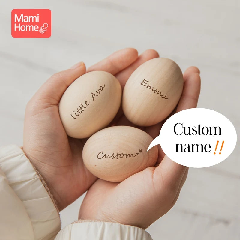 1pc Wooden Egg Custom Made Toys Easter Egg DIY Unfinished Crafts Smooth Surface Painting Blocks Custom Text Wooden Teething Toys