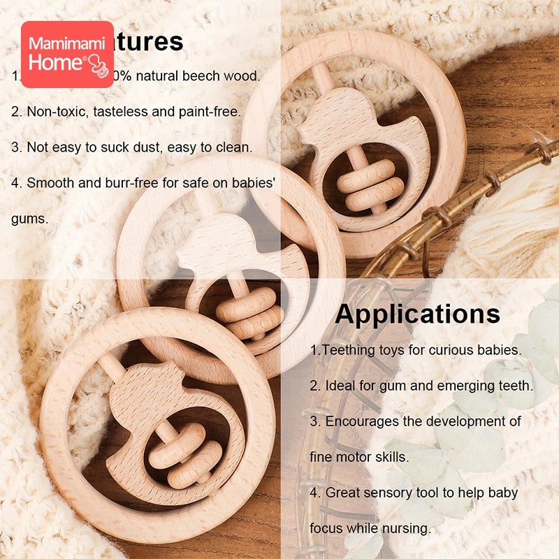1pc Baby Wooden Teether Toys Rattle Animal Moon Beech Ring Of Toys Bpa Free Wooden Rodent Toddler Toys Newborn Gift Baby Product