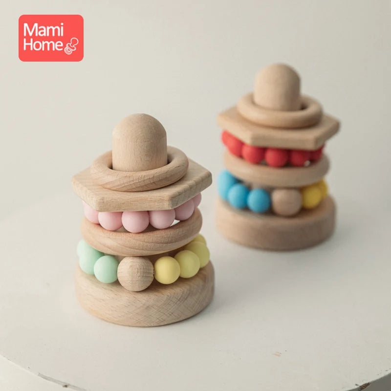1pc Baby Montessori Toy Silicone Building Blocks BPA Free Wood Intelligence Development Toys Baby Teether Game Educational Toys