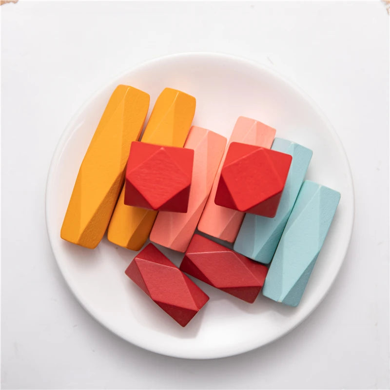 Silicone Building Block Colored Stone Educational Wooden Toy Nordic Style Balancing Stacked Building Montessori Toy Dropshipping