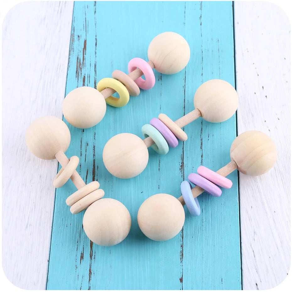 Wooden Teether Bells Wooden Rattles Blank Soothe Baby Nursing Gifts Montessori Toys Baby Ring Rattle Toy Children'S Goods Rodent