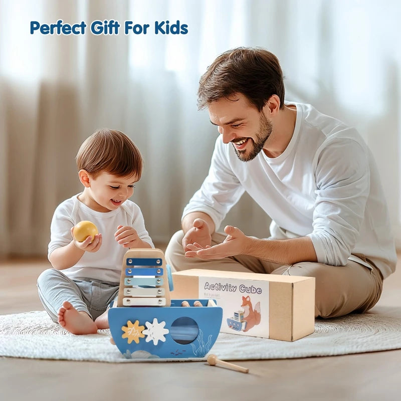 Wooden Ocean Sailboat 5-in-1 Toy Set Castle Stacking Multifunctional Shape Cognitive Toy Baby Montessori Education Toys Kid Gift