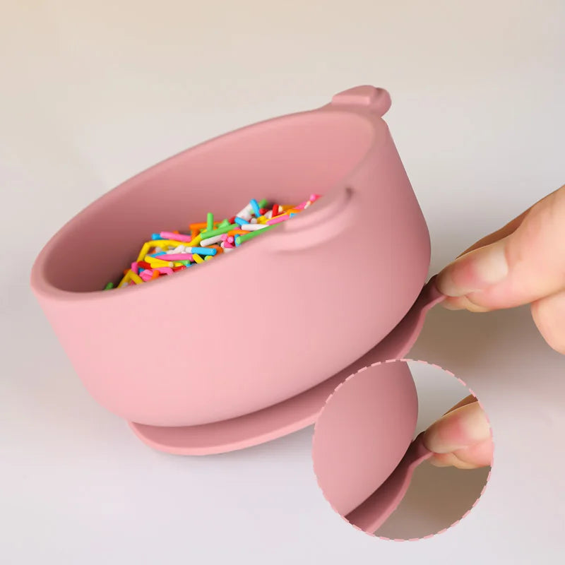 BPA Free Silicone Dishes for Baby 2Pcs/1Set Silicone Baby Feeding Bowl Tableware Waterproof Spoon Non-Slip Crockery Bowl