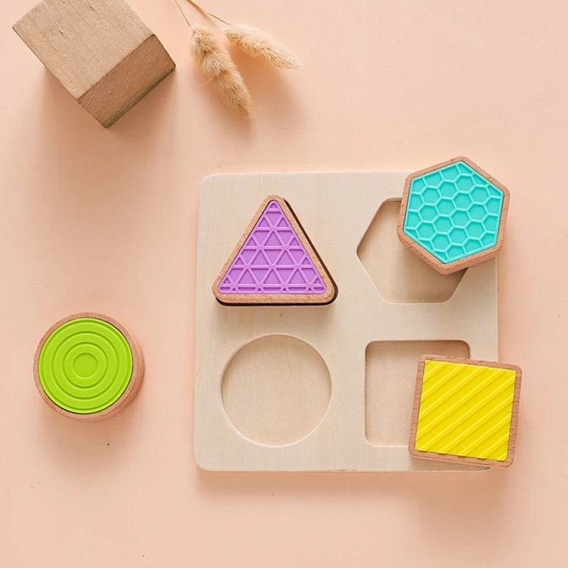 Montessori Wood Toys 0-12Months Baby Colorful Geometry Grasping Board Toys Newborn Sensory Touch Shape Recognition Game Toy Gift