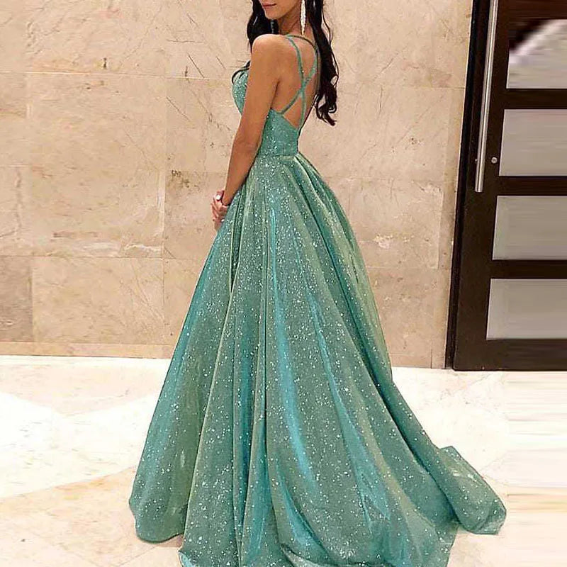 Sexy Backless Sequin Evening Dress