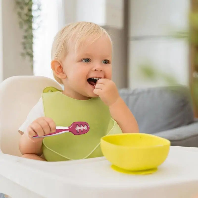 2Pcs Self Feeding Baby Spoon Teething Spoon Self Feeding Weaning Spoons for 6+ Months Babies Pureed Foods Feed Training