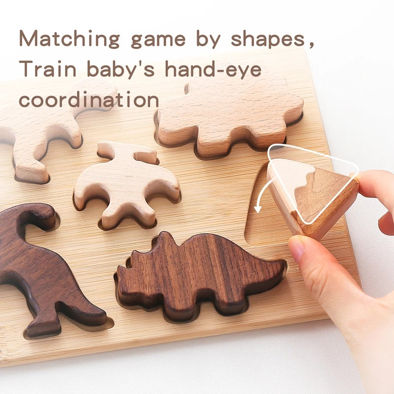 Montessori Wooden Puzzle Toy 3D Dinosaur Stacking Blocks Geometric Baby Educational Toys Learning Diverse Shape Building Blocks