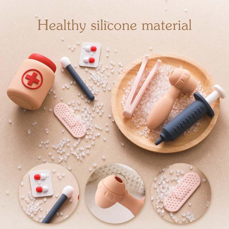 Montessori Doctor Toys Pretend Silicone Play Doctor Kit Food Grade Safety Nurse Set Toys Children Games Educational Learning Toy