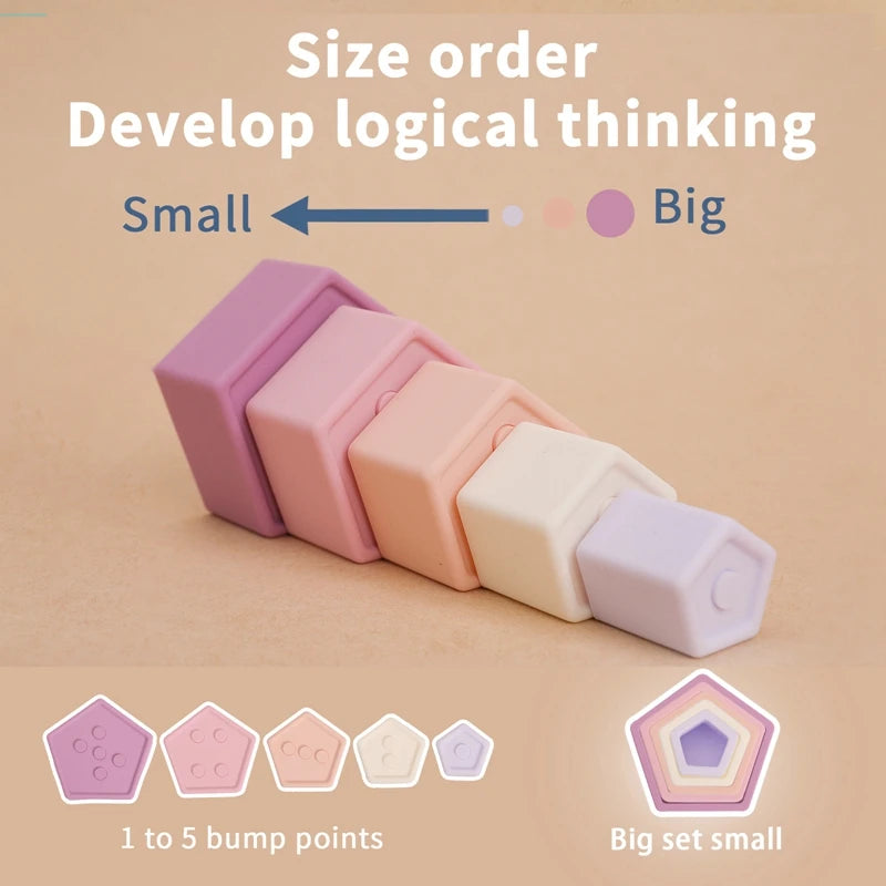 1Set Silicone Stacking Toys Building Block BPA Free Baby Silicone Teether Soft Block Folding Educational Game Toys