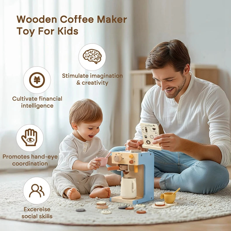 Kids Kitchen Toy Set Wooden Coffee Maker Set Simulation Cookie Maker Kit Pretend Play Educational Toy Block Educational Toy Gift