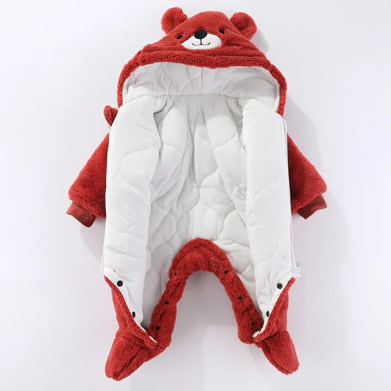 IYEAL Autumn Winter Cartoon Animal Hooded Fleece Rompers Infant Jumpsuit Toddler Outwear Newborn Baby Boys Girls Clothes