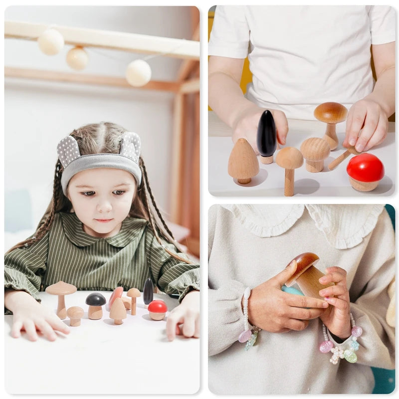 11PCS Baby Wooden Colorful Mushroom Block Toys Montessori Sorting Matching Game Educational Toys Baby Room Decoration Baby Gifts