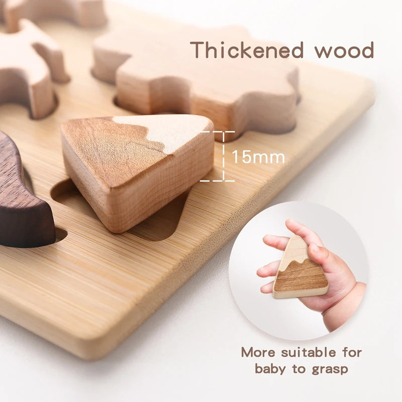 Montessori Wooden Puzzle Toy 3D Dinosaur Stacking Blocks Geometric Baby Educational Toys Learning Diverse Shape Building Blocks