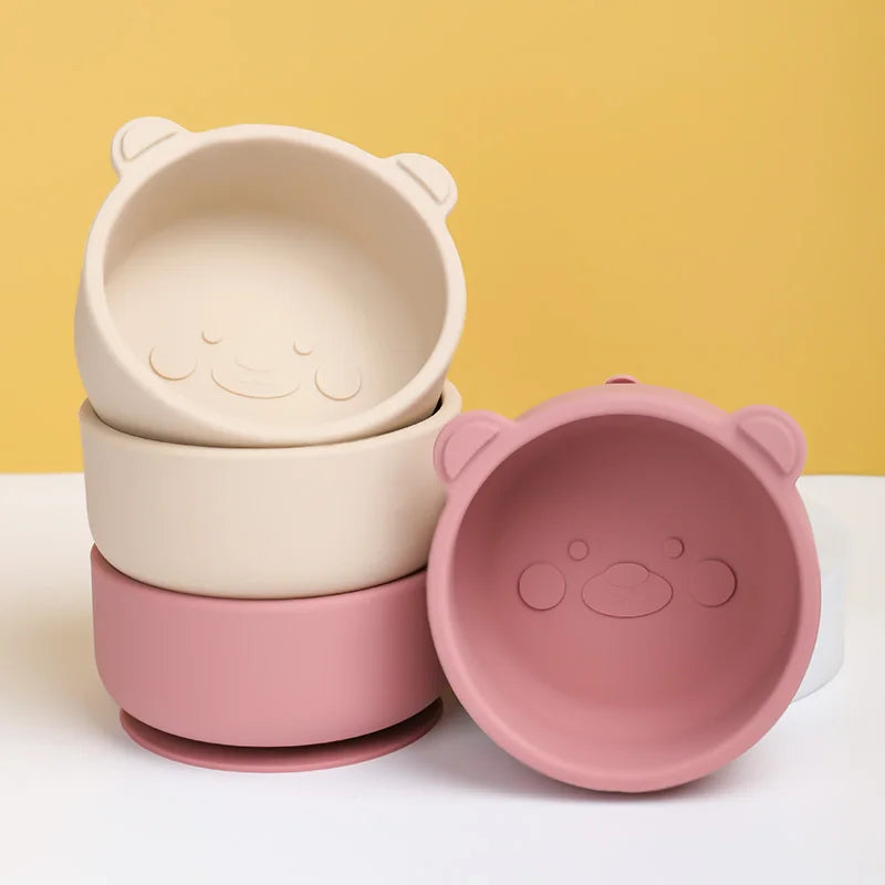 BPA Free Silicone Dishes for Baby 2Pcs/1Set Silicone Baby Feeding Bowl Tableware Waterproof Spoon Non-Slip Crockery Bowl